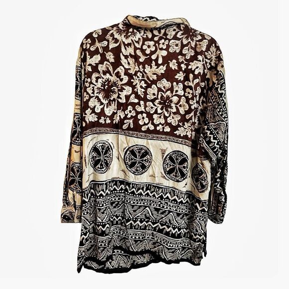 Vintage Brown African theme Abstract Blouse Size Medium - Picture 4 of 5